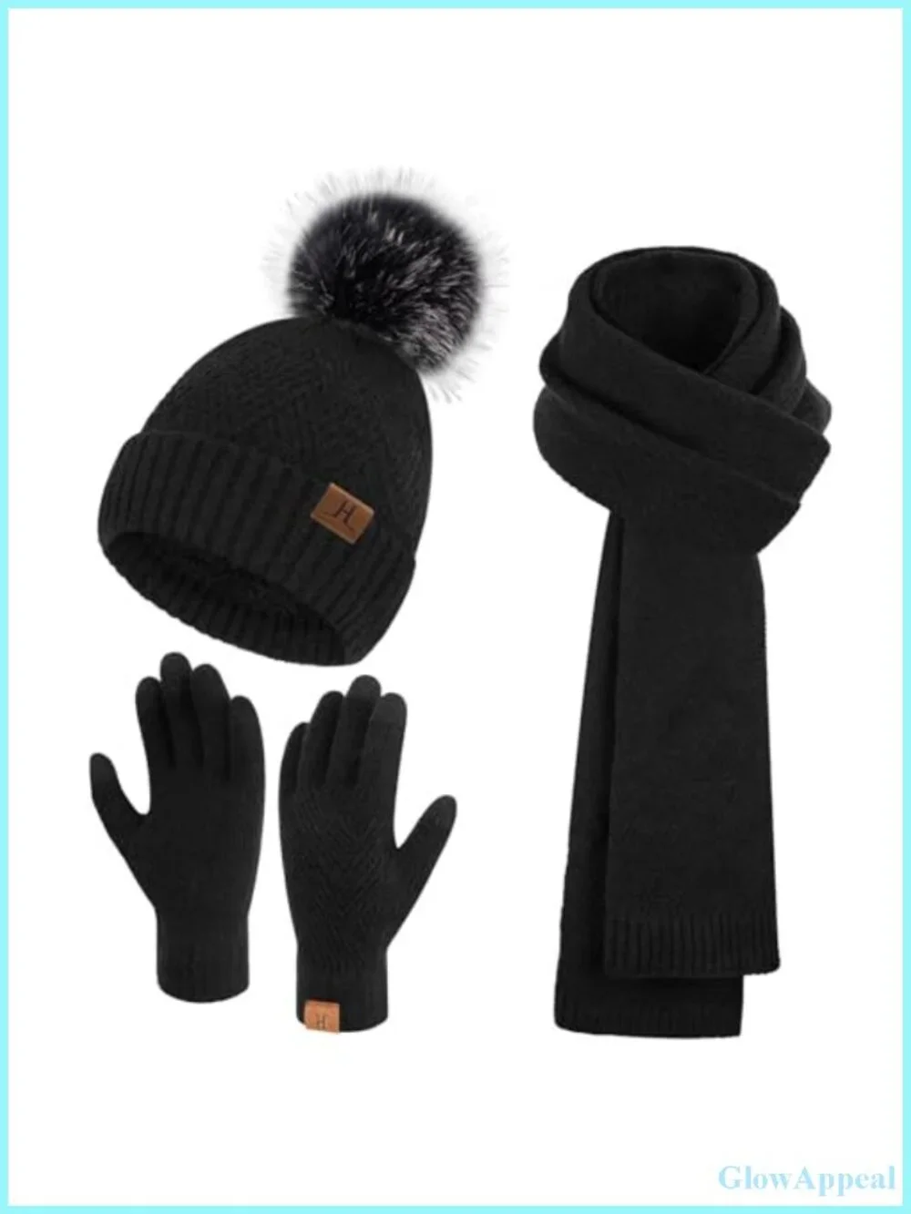 Women's Winter Beanie Hat Scarf Touchscreen Gloves 3-in-1 Knit Set
